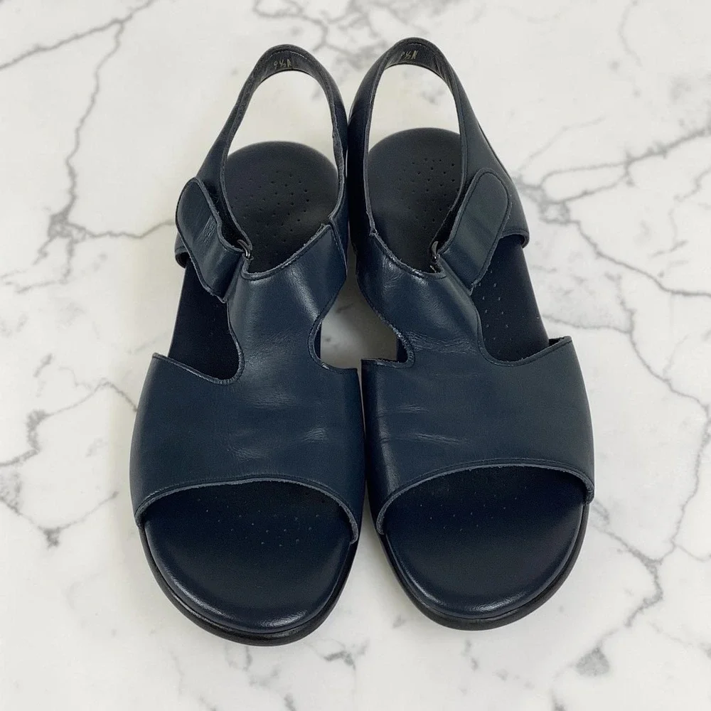 SAS Tripad Comfort Sandals Women's Navy Blue Leather Slingback Block Heel‎ 9.5 N